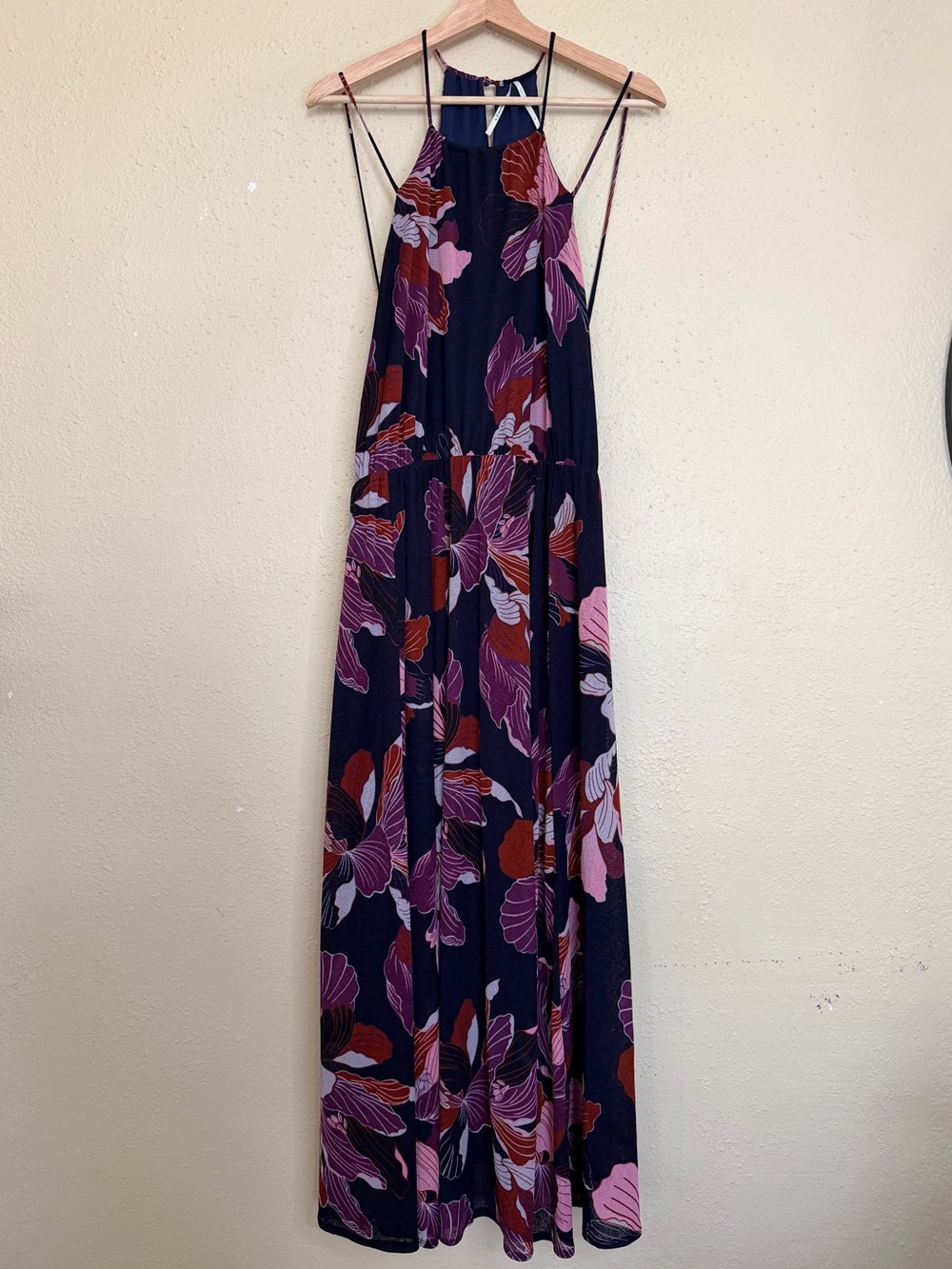 Anthropologie | Tiered Halter Maxi Dress Floral Navy Pink - Size 1X - Picture 4 of 6